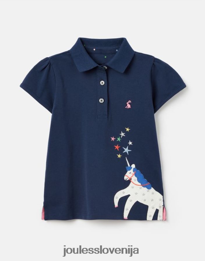 Joules oblačila dekleta moxie polo majica 2-12 let NFBJ4H315 mornarski samorog