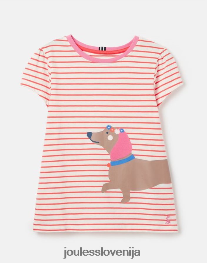 Joules oblačila dekleta pixie sitotisk majica 2-12 let NFBJ4H259 črtasti pes
