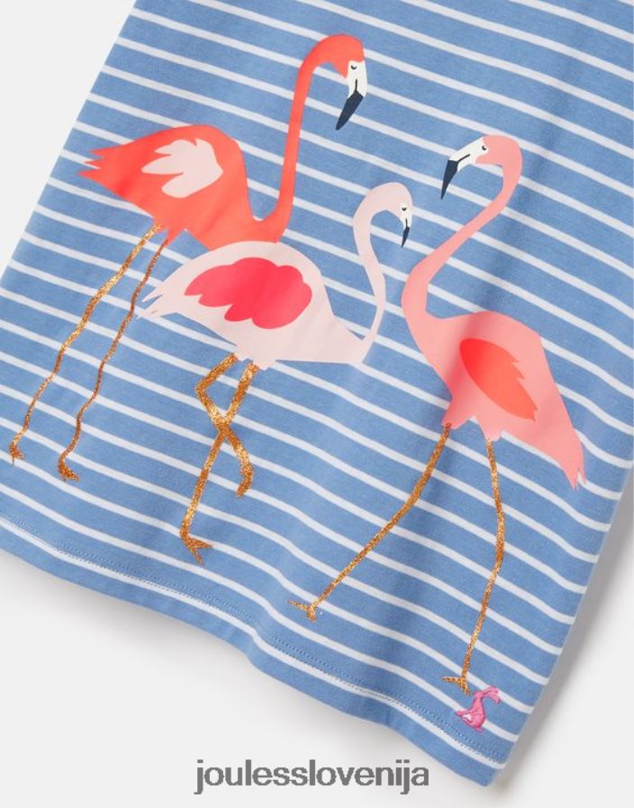Joules oblačila dekleta pixie sitotisk majica 2-12 let NFBJ4H289 modri črtasti flamingo