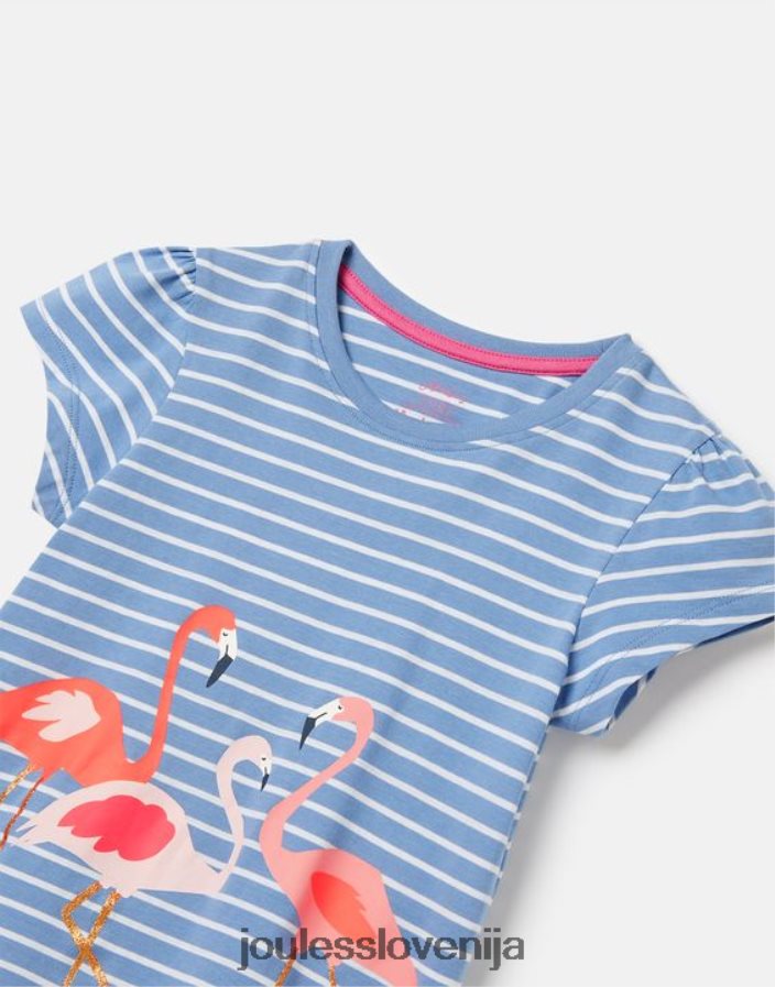 Joules oblačila dekleta pixie sitotisk majica 2-12 let NFBJ4H289 modri črtasti flamingo