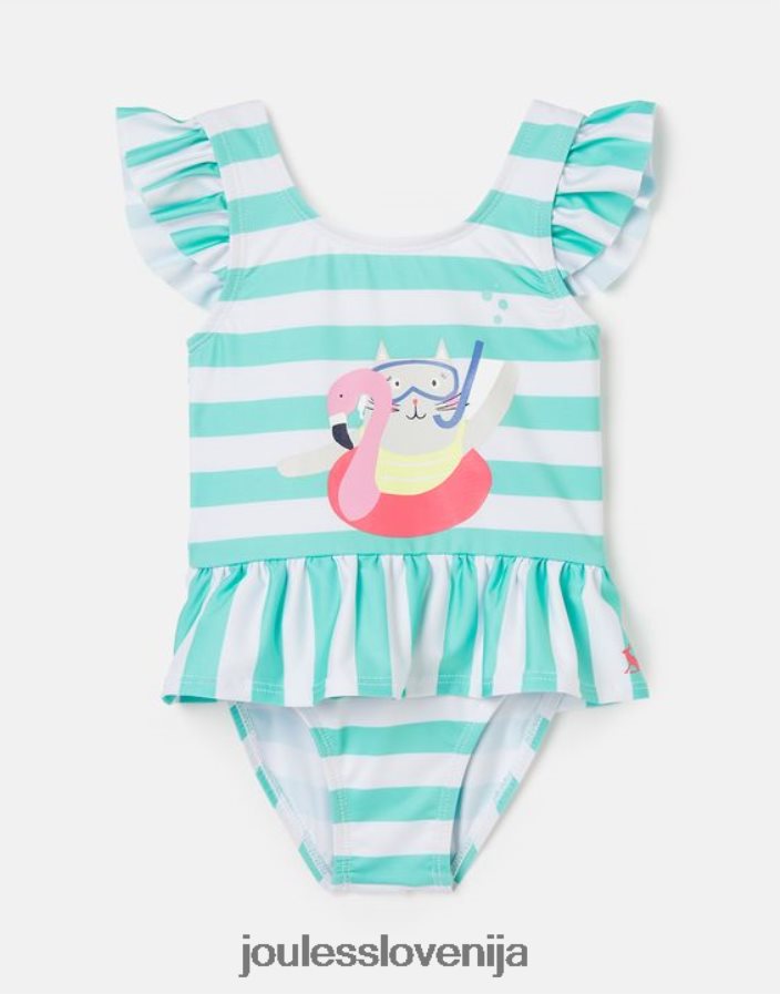 Joules oblačila dojenčki kopalke z naborki 0-3 leta NFBJ4H420 aqua stripe cat