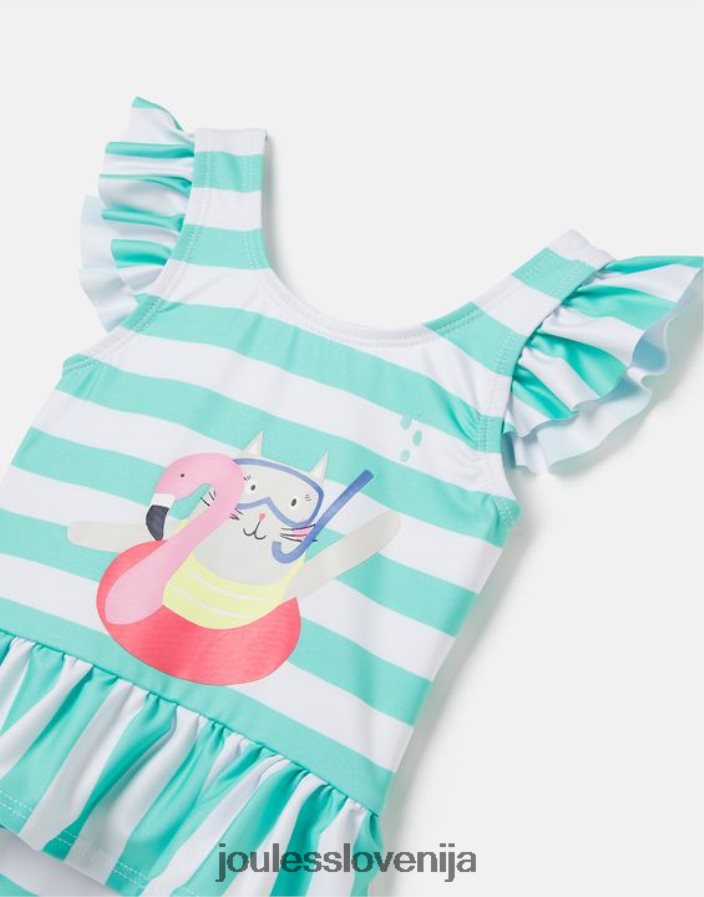 Joules oblačila dojenčki kopalke z naborki 0-3 leta NFBJ4H420 aqua stripe cat