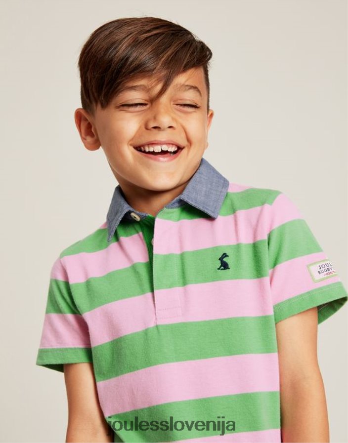 Joules oblačila fantje polo majica z ozzy črtami 2-12 let NFBJ4H337 zelena roza črta