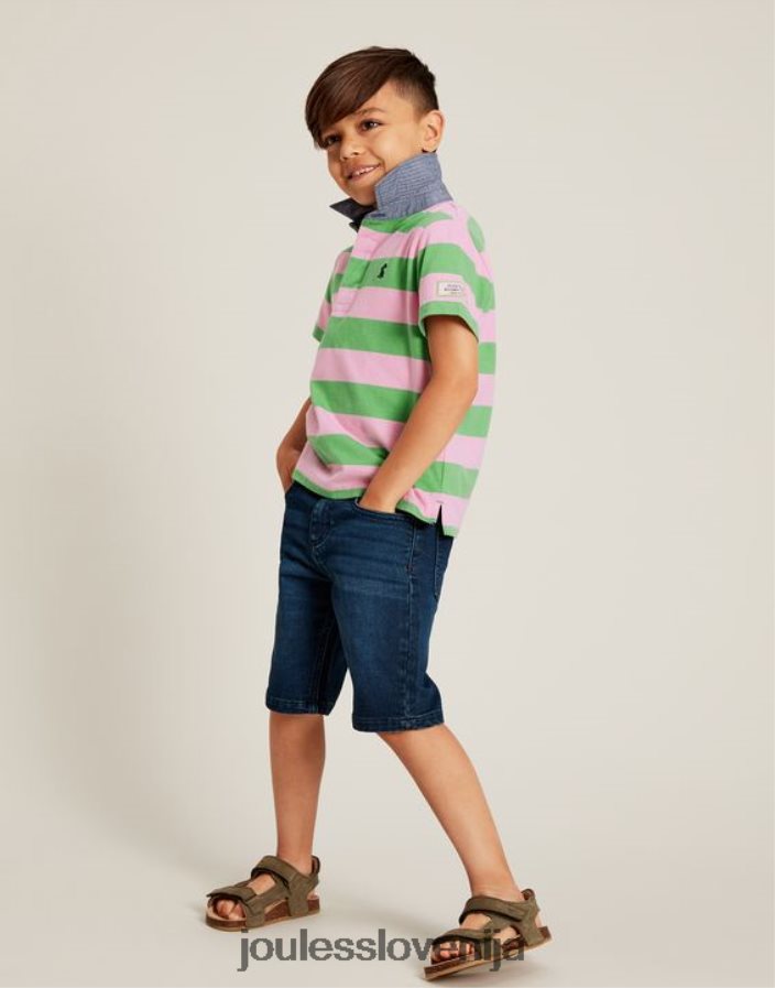 Joules oblačila fantje polo majica z ozzy črtami 2-12 let NFBJ4H337 zelena roza črta