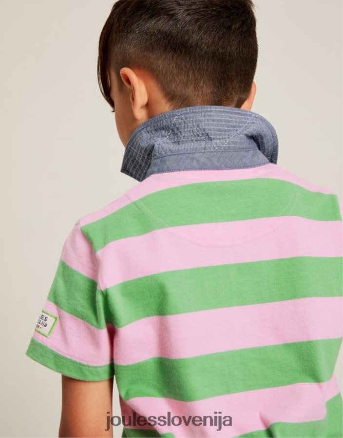 Joules oblačila fantje polo majica z ozzy črtami 2-12 let NFBJ4H337 zelena roza črta