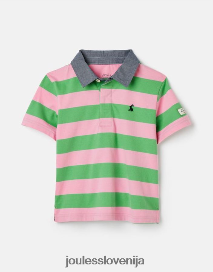 Joules oblačila fantje polo majica z ozzy črtami 2-12 let NFBJ4H337 zelena roza črta