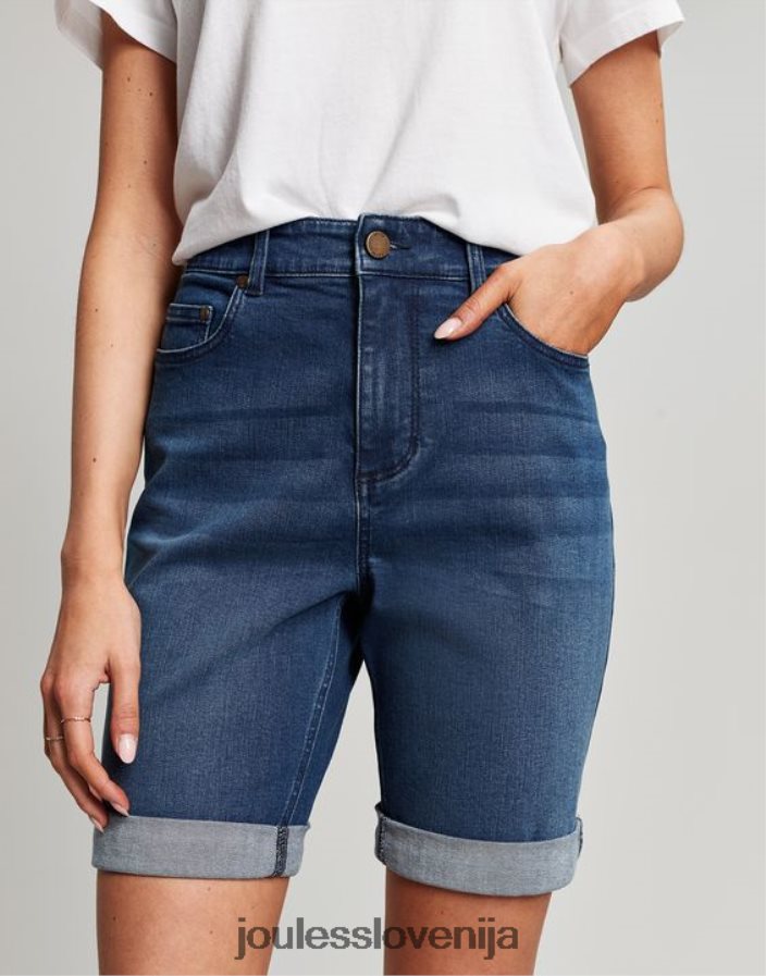 Joules oblačila ženske shirley dolge denim kratke hlače NFBJ4H73 srednji indigo