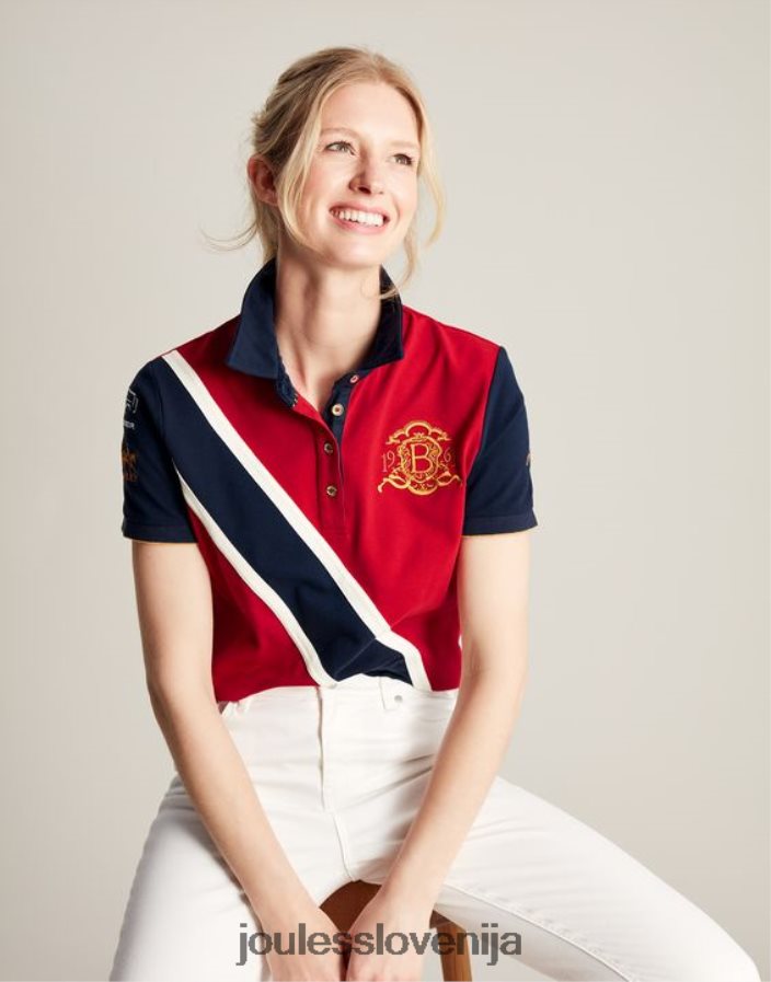 Joules oblačila ženske burghley polo majica NFBJ4H120 temno rdeča