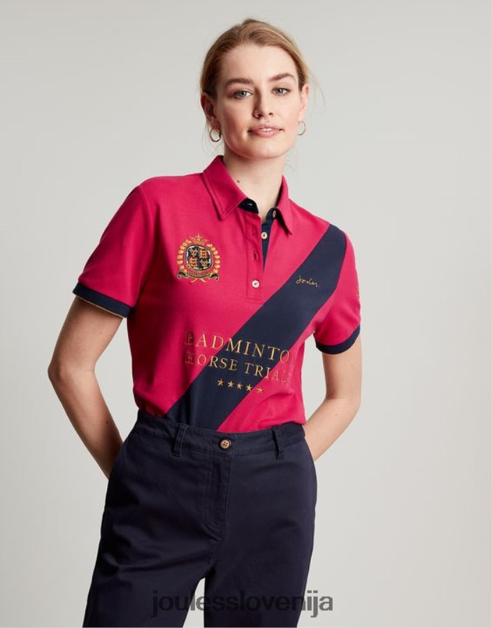 Joules oblačila ženske okrašena polo majica za badminton NFBJ4H107 globoka malina