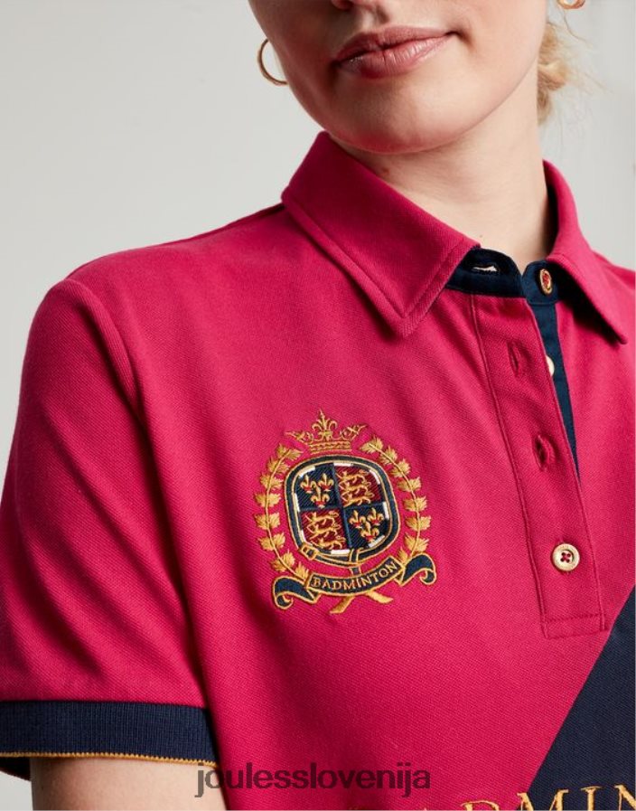 Joules oblačila ženske okrašena polo majica za badminton NFBJ4H107 globoka malina