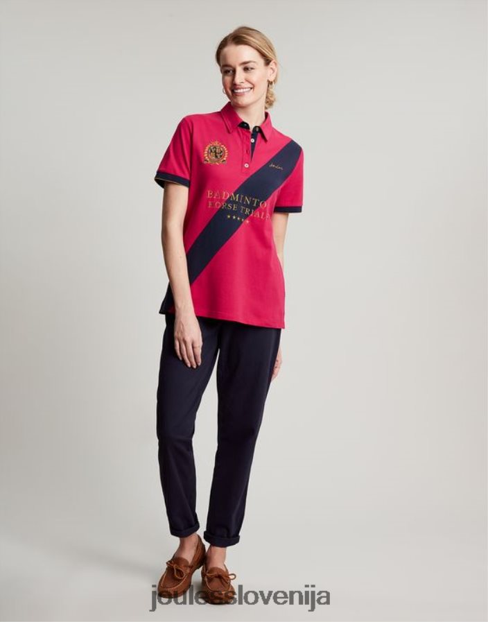 Joules oblačila ženske okrašena polo majica za badminton NFBJ4H107 globoka malina
